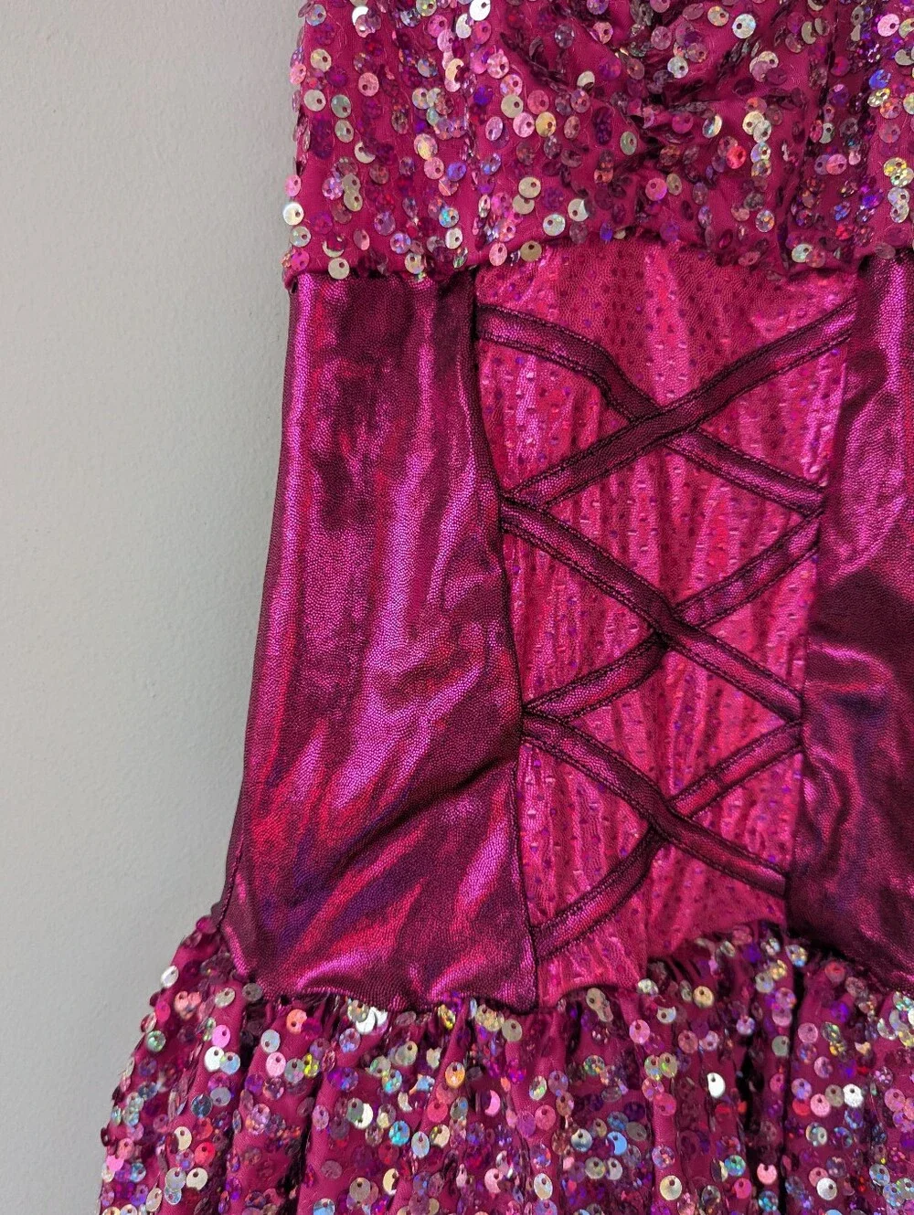 A Wish Come True Dance Costume Girls Magenta Pink Metallic Sequin Biketard Dress